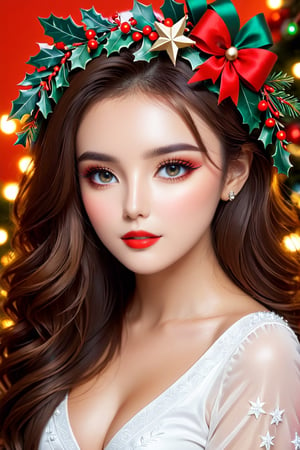 a beauty girl wearing Christmas wreath,Apoloniasxmasbox,xxmix_girl