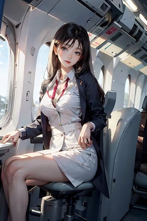 sexy 18 year-old lady, beautiful face,flight attendant uniform, long hair, full_body,