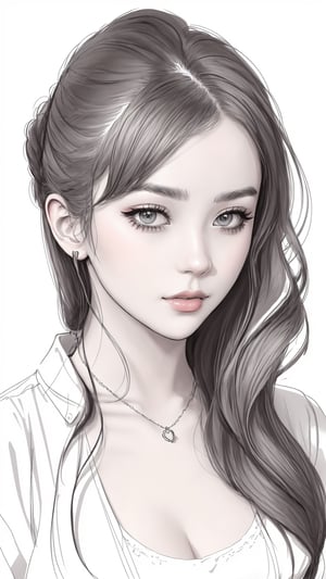 Woman, b/w outline art, full white, white background, coloring style, Sketch style, Sketch drawing,JeeSoo 