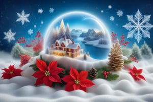 super fine illustration,masterpiece, best quality, finely detail, Depth of field, 4k, heavy snow christmas island in globe, ((heavy snow1.4)), red and white colors based, wallpaper,bluesky,wind,insanely detailed frills,extremely detailed lace,BLUE SKY,There are many scattered luminous petals,Hidden in the light yellow flowers,Depth of field, Many flying drops of water, angle ,contour deepening,cinematic angle ,{{{Classic decorative border}}},photo r3al,poinsettia,lofi,((1.2)),{{Hexagonal snow1.2}},free-hand, christmas gift boxes,DonMSn0wM4g1cXL,A girl dancing 