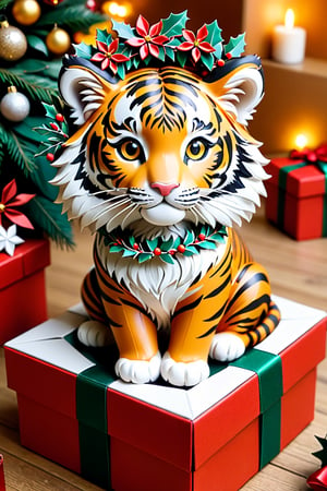 a tiger wearing Christmas wreath,Apoloniasxmasbox,xxmix_girl