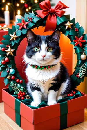 a cat wearing Christmas wreath,Apoloniasxmasbox,xxmix_girl