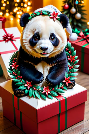 a panda wearing Christmas wreath,Apoloniasxmasbox,xxmix_girl