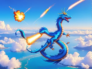 asian blue dragon flying in the sky flying in the sky,Asian blue dragon flying across the vast ocean horizon, epic daylight, solo, dynamic angle,aw0k euphoric style, Text(“Welcome 2024”) is written in gold at the top left of the screen.
Firecrackers explode in the background.
