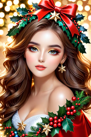 a beauty girl wearing Christmas wreath,Apoloniasxmasbox