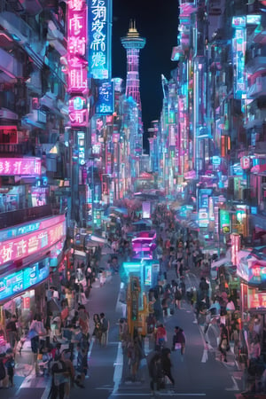 night city, top view ,Spirit Fox Pendant, people walking, realstic, neon light. high detail, high_resolution,make_3d,japan,Night view of Odaiba Beach, Tokyo, scenery,traffic light, japan,DonMR0s30rd3rXL ,Pedestrian Signals