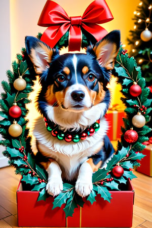 a dog wearing Christmas wreath,Apoloniasxmasbox,xxmix_girl