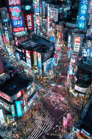 night city, top view ,Spirit Fox Pendant, people walking, realstic, neon light. high detail, high_resolution,make_3d,japan,Night view of Namba, Osaka, Osaka, scenery,traffic light, japan,DonMR0s30rd3rXL ,Pedestrian Signals