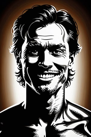  Silhouette drawing of a smile man from the front, centered,intricate details,high resolution,4k, illustration style,Leonardo Style,,dewong,wong-terminator
