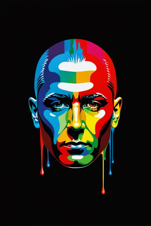 man head on black background, An abstract oil painting of the colorful, using vector art and drip art. Fine detail. Worthy of the most prestigious art gallery in the world. Only use five colors, colored background