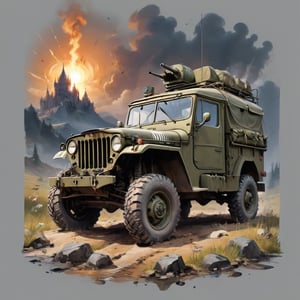 vector t-shirt art, Fantasy art,  4x4 GAZ-69 RUssian army vehicle