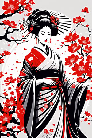 geisha ,vector logo style, line art, flat design , simple, high contrast, black and white, Leonardo Style,vector art illustration,detailmaster2,more detail XL,sketch art