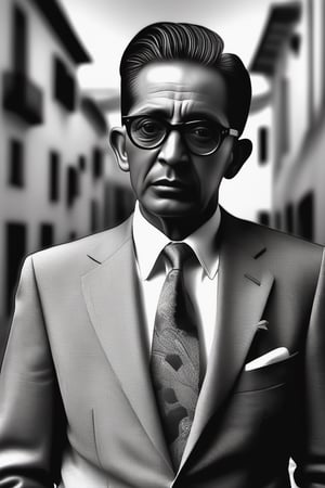 photo portrait of arafed black and white photo of a man in a suit and tie inside it, inspired by Benito Quinquela Martín,,ebes,