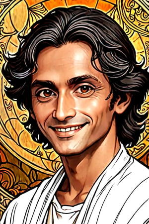 centered, uncropped,colouring book, Indonesia man 45 years, black eyes,close up portrait, dark hair,Silhouette drawing of a smile man from the front, centered,intricate details,high resolution,4k, illustration style,Leonardo Style,OverallDetail,  fantasy novel illustration sketch, DaVinci,Coloring Book,ColoringBookAF, wongapril