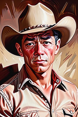 portrait upper body,cowboy hat style, 1940s 1950s, Red and brown, comic art, Realistic scenes, Romanticized Realism Dynamics, black eyes, brown skin,wong-iyas,hyper art extra real ,apex realistic XL,Wong-Tigo