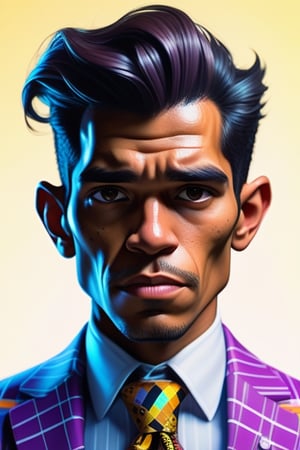 a photograph of , a close up of a 60 years indonesia man in a suit , a digital painting inspired by rodel gonzalez, featured on cgsociety, funk art, wearing a colorful men's suit,,wong-iyas,disney pixar style,Anime