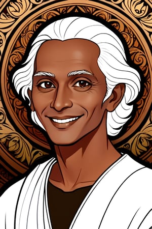 centered, uncropped,colouring book, Indonesia man 45 years, black eyes,close up portrait, Silhouette drawing of a smile man from the front, centered,intricate details,high resolution,4k, illustration style,Leonardo Style,OverallDetail,  fantasy novel illustration sketch, DaVinci,Coloring Book,ColoringBookAF, wongapril