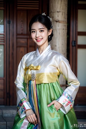 Lee young ae cast as lady DAE JANG GEUM, Girl,Drees,Black hair,short hair, colorful cloth, korea Traditional clothes), light smile, hua, (masterpiece:1.2, best quality), (Soft light), (shiny skin), 1girls,korea ink painting style,1girl, korea treditional cloth, hanbok, ,Realism,Extremely Realistic,Masterpiece,Young beauty spirit 