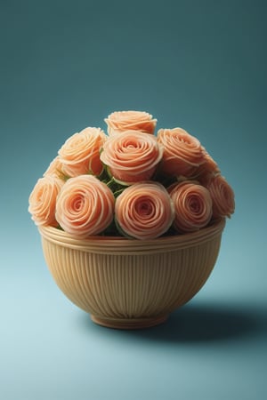 a sprig of roses in a bowl made from spagehty,<lora:659095807385103906:1.0>