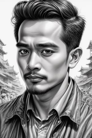 Indonesia comics 25 years old man,character sketch,pencil, intricately details, finely detailled, Hyper-detailing, Caricature, pencil sketch,pencil sketch,saguplo
