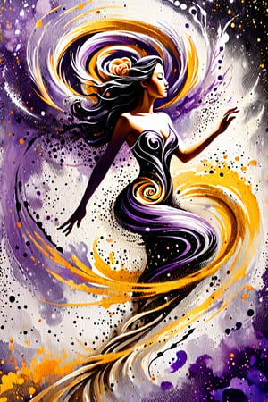 woman's face and rose , calligraphy with a windlass, whirlpool, woman's face and rose and patterns, background of purple spots, sand wall, black, gloss, fragment of an airbrush sketch, sparseness, white and amber neon splash and vibrant colors, minimalism, watercolor,Moves gracefully and smoothly, arms rise and fall as if performing natural magic. stop motion. freeze frame. hyperrealistic. oil painting. volumetric lighting,chanmaret17, chanzz,wongjepun2