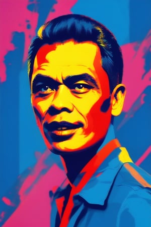 a close up of Indonesia man on a colorful background, vector art style, in style of digital illustration, wong-meiku,pop art