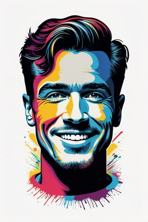 Vintage tshirt print design (on a white background:1.2), Retro Silhouette drawing of a smile man from the front, with colors ink pop art blackground ,delicate,filigram,centered,intricate details,high resolution,4k, illustration style,Leonardo Style,,dewong,wong-terminator
