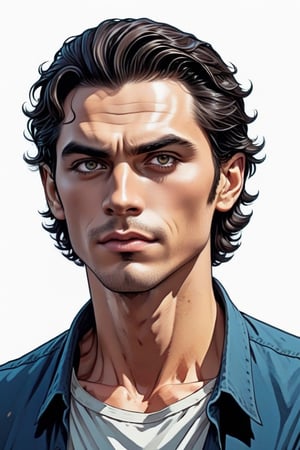 Leonardo Style ,Stylized Male, dark hair, black eyes, looking at viewer,  cell shade art style,comic book , insane resolution , white solid background,wongapril