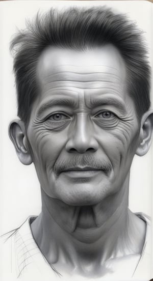 painting of a man, realistic sketch, hyperrealistic sketch, detailed pencil sketch, Pencil sketch, realistic digital drawing, detailed sketch drawing, highly detailed portrait, detailed 4 k drawing, pencil drawing, highly detailed sketch, Realistic drawing, extremely detailed portrait, detailed but rough, pencil drawing illustration, realism drawing, detailed sketch, sketch art,((High quality, Masterpiece:1.4)), 1 man, ((Upper body)), Portrait sketch, Messy drawings, Messy charcoal spots, Unfinished sketch, A sketchbook of a 42-year-old man,Painting in charcoal style, Sketchbook drawing, sketchbook, Beautiful hair, Pale skin,Wrinkles,Elderly,short detailed hair,There are blue eyes that are too deep to see, Thin lips,Clear lip line。The face is well defined, The chin is firm and powerful,Wearing a white dress, ((Paper material background)), Realistic charcoal line, Imperfect drawing, Charcoal shavings, Charcoal production line, imperfections, Doctor in white dress, , Realistic