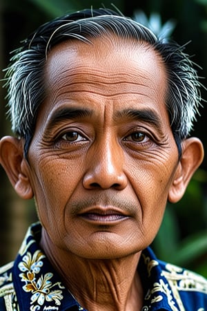 a half body portrait, Indonesia man 70 years old, black eyes,black hair, close up portrait,  details,high resolution,4k,ebes