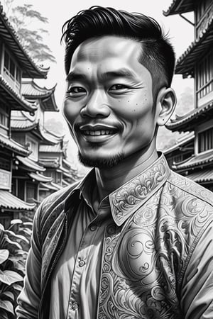 Indonesian comics 30 years old man,character sketch,pencil）,intricately details,finely detailled,Hyper-detailing,Caricature,Wong-Tigo,dewong