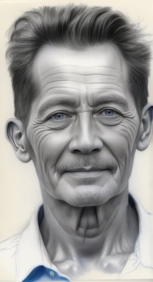 painting of a man, realistic sketch, hyperrealistic sketch, detailed pencil sketch, Pencil sketch, realistic digital drawing, detailed sketch drawing, highly detailed portrait, detailed 4 k drawing, pencil drawing, highly detailed sketch, Realistic drawing, extremely detailed portrait, detailed but rough, pencil drawing illustration, realism drawing, detailed sketch, sketch art,((High quality, Masterpiece:1.4)), 1 man, ((Upper body)), Portrait sketch, Messy drawings, Messy charcoal spots, Unfinished sketch, A sketchbook of a 52-year-old man,Painting in charcoal style, Sketchbook drawing, sketchbook, Beautiful hair, Pale skin,Wrinkles,Elderly,short detailed hair,There are blue eyes that are too deep to see, Thin lips,short wavy hairClear lip line。The face is well defined, The chin is firm and powerful,Wearing a white dress, ((Paper material background)), Realistic charcoal line, Imperfect drawing, Charcoal shavings, Charcoal production line, imperfections, Doctor in white dress, , Realistic