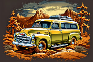 vector t-shirt art, Fantasy art, 1952 gmc suburban offroad modificated, sharp and crisp vector,T shirt design,tshirt design