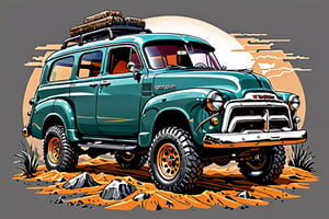 vector t-shirt art, Fantasy art, 1952 gmc suburban offroad modificated, sharp and crisp vector,T shirt design,tshirt design