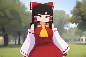 'Add LoRA'
masterpiece, best quality, 1girl, hakurei reimu, collared shirt, frilled shirt collar, yellow ascot, detached sleeves, white sleeves, wide sleeves, red skirt, frilled skirt, red dress, sleeveless dress, outdoors, standing, light smile, looking at viewer, cowboy shot ,mcnsfw