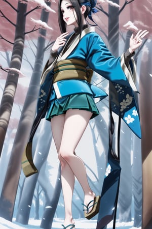 Haku, hakunaruto, younger woman, young-adult, pale skin, black hair, beautiful golden eyes, make up, eyeliner, thick lips, small smile, smiling, medium breasts, 1girl, wide hips, slim waist, (Hands:1.1), better_hands, 2_hands, long green kimono with tan lining, long_sleeves, green_skirt, leg bent at the knee, (feet:1.1), better_feet, feet, wearing japanese style sandals, japanese, clear, clear focus, sharp_focus,  soft_light, volumetric_lighting,  high_contrast, professional_photography,  best_quality,  masterpiece,  ultra_detailed_face,  4k,  high_definition, high_contrast, Ultra_High_detailed, tonemapping, intricately_detailed. Perfect_hands, perfect fingers, 10fingers, hands in peace sign, anatomy, anatomically_correct, correct_anatomy, more_detail, ultra_detailed_eyes, ultra_detailed_nose, ultra_detailed_mouth, sharp_focus, high_definition, proportional, front view, facing viewer, solo, portrait, sfw, sakimichan, realistic shading, shading, minimal lineart, pastelbg, outdoors, within a clearing inside the forest, winter asethetic, it’s evening time, insanely detailed, absurdres, ultra-highres, ultra-detailed, best quality BREAK slender, kawaii, perfect symmetrical face, ultra cute girl, ultra cute face, ultra detailed eyes, ultra detailed hair, ultra cute, ultra beautiful