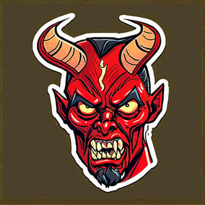 american cartoon, red satan, head, 2-dimension_animated, vector,sticker