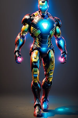 black armor, Iron Man, action scene, Tokusatsu, high technology, in the background a into a night ship with neon lights, interactive elements, very detailed, ((Detailed face)), ((Detailed Half body)), Color Booster, Iron Man,Animecartoon mix