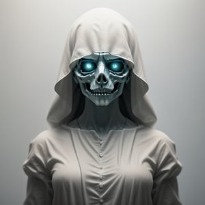 Realistic, white sheet ghost in the dark background in 3D with very vivid colors and high saturation, fantasy,day,Leonardo,hackedtech