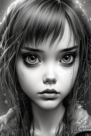 girl,sketch,photorealistic, in the style of esao andrews,b&w