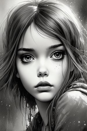 girl,sketch,photorealistic, in the style of esao andrews,b&w