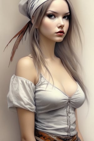 girl,sketch,photorealistic, in the style of esao andrews,b&w