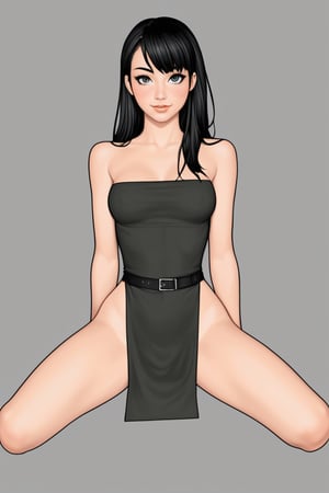 ((sit down)) Charming woman, with pretty freckles and black hair in a hairstyle, with shoulders and waist, standing sideways, looking at camera, ((without clothes)), 
legs spread wide
(no background),girl,Ukiyo-e