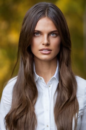 Use as a reference for a young woman of 18 years old, divine beauty, very very long brown hair, green eyes, in sity wearing a jacket over a white shirt, afternoon autumn, natural light, full body, cinematic, film still, photo-real, extreme detail, global lighting, Hyperdetail, hyper realistic, realistic,sity,Raw Photo,giga_busty