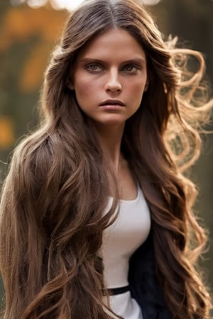 Use as a reference for a young woman of 18 years old, divine beauty, very very long brown hair, green eyes, in sity wearing a jacket over a white shirt, afternoon autumn, natural light, full body, cinematic, film still, photo-real, extreme detail, global lighting, Hyperdetail, hyper realistic, color aesthetic,girl,sketch,realistic,sity