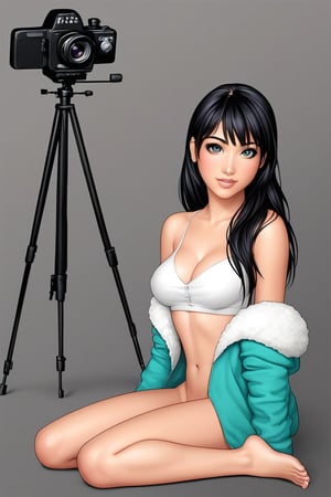 ((sit down)) Charming woman, with pretty freckles and black hair in a hairstyle, with shoulders and waist, standing sideways, looking at camera, ((without clothes)), 
legs spread wide
(no background),girl,Ukiyo-e