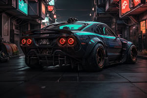 1 guy, White man, shaved head with brown beard and green eyes,wearing a black body armor suit,black combat boots, detailed face, cyber tactical helmet, cyber urban ninja, cyberpunk 2077 netrunner, posing with his car, intricate and hyperdetailed, show me a cyberpunk character, full head cyber black helmet with neon glowing red eyes,wearing a black techwear tactical Hoodie up, with a digital mask, black techwear joggers,black, techwear anime hnyan, cybernetic bodyarmor, (((leaning on a badass widebody custom car))), a 3/4 front view of ((futuristic cyberpunk hotrod zeekars)) (with glowing tires), at the parking lot,, evolution car, sci-fi, neon, abstract style, auto parts, details design, concept car, concept art, cyber auto, 1car, 1tuningcar, car tuning parts, jdm car, modified car, nighttime background, 1blackcar,outside while it's raining in a cyber city like cyberpunk night city with neon, masterpiece, best quality,solo, muscular male, cyber gloves, techwear black body armor, cyberpunk gas mask and balaclava,urban techwear,techwear jacket,black gloves,tactical ve,furure_urban,Car, ((the words "BRAINWRECK" glows in neon in a sign))
