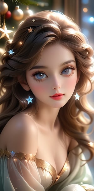(Highest quality, 4k, 8k, high resolution, masterpiece: 1.2), ultra-detailed, (realistic, realistic, realistic: 1.37), shining with inner glow, girl figure, transparent body, beautiful and detailed eyes, beautiful and detailed lips, Highly detailed delicate eyes and face, long eyelashes, gently flowing hair, upper body composition, elegant pose, ethereal Christmas atmosphere, soft ambient lighting, subtle color grading, sublime beauty, sublime beauty, ethereal Christmas background, captivating aura, magical Scene, soft fog, serene environment, surreal atmosphere, impeccable composition, vivid colors, luminous brilliance, fantasy elements, mystical charm, dream-like quality, hauntingly beautiful, peaceful expression, serene atmosphere, relaxed elegance, enchanting. human charm, captivating presence, sublime elegance, angelic beauty, sweet expression, softness Transcendent beauty, stars and sea, softness, honest expression, sweet pose