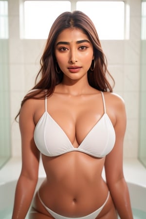 high quality photo of pooja hegde , detailed face, in bathtub ,under body pussy show, iphone 15 pro max Camera, white big nippels, white big boobs, white big tits , flashing white boobs,white nippels,white tits, flashing body, a marble sculpture by Ram Chandra Shukla, dribble, lowbrow, high definition.