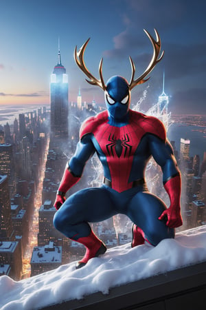 Santa Claus, The Amazing Spiderman, superhero pose, top of a skyscraper, snow-filled Manhattan background, full-length portrait, art by Jim Lee, full-length photography, reindeer flying in the background, soft volumetric lighting, rendering Beautifully detailed octane 8k, post-processing, portrait, extremely hyper. detailed, intricate, epic composition, cinematic lighting, masterpiece, highly, highly detailed, masterpiece, stunning Detailed matte painting, deep color, fantastic, intricate detail, splash screen, complementary colors, fantasy concept art, 8k resolution in trend in Artstation Unreal Engine 5, chiaroscuro, bioluminescent., more details XL, photo r3al